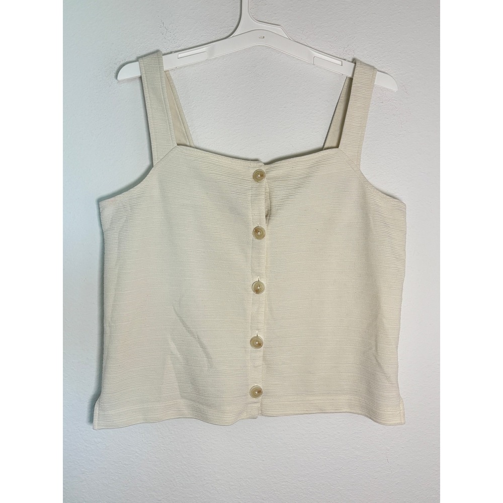 J.Crew Cream Ivory Ribbed Button Front Tank Top Square Neck Sleeveless Large